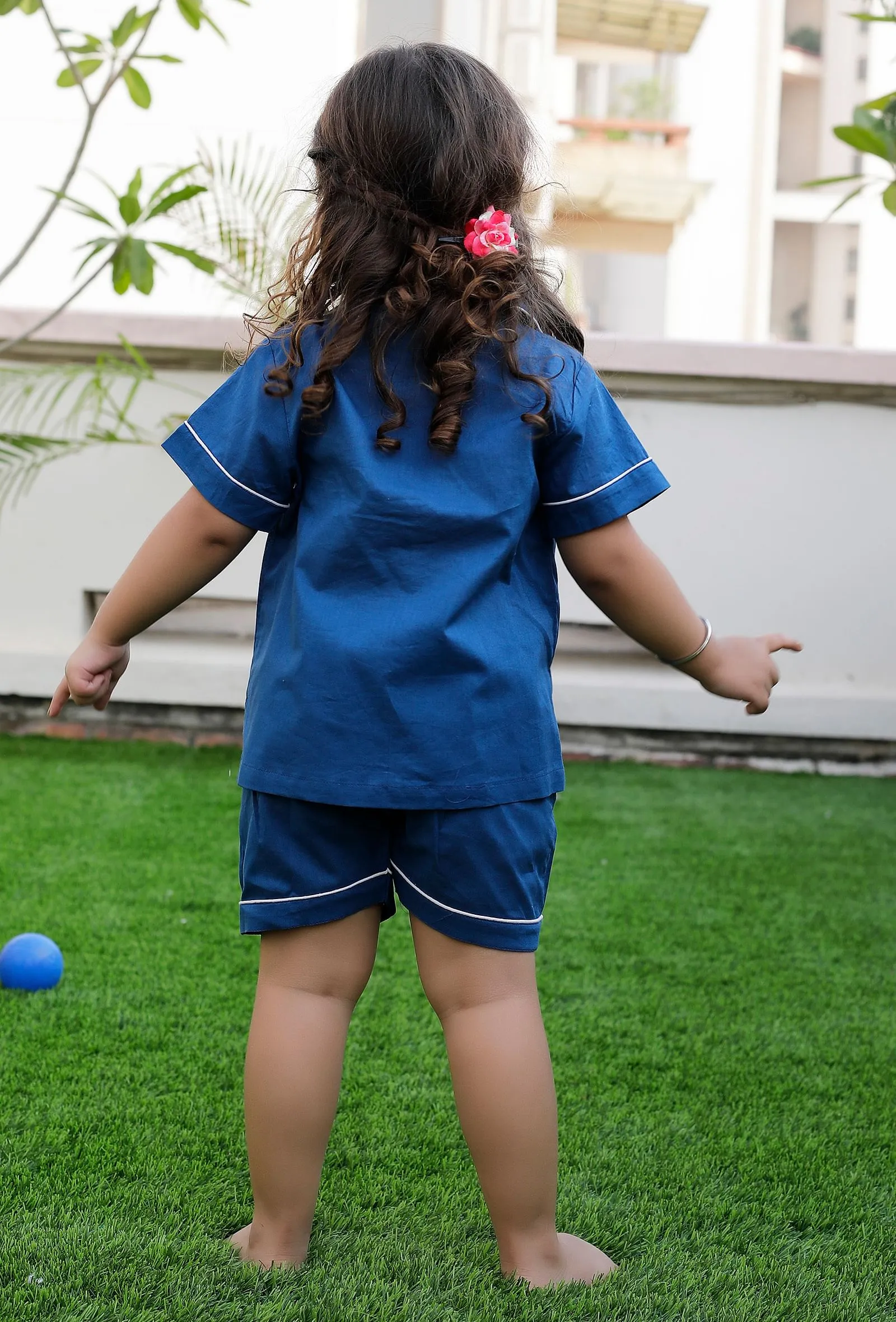 Set Of 2: Bender Blue Cotton Shirt And Blue Short