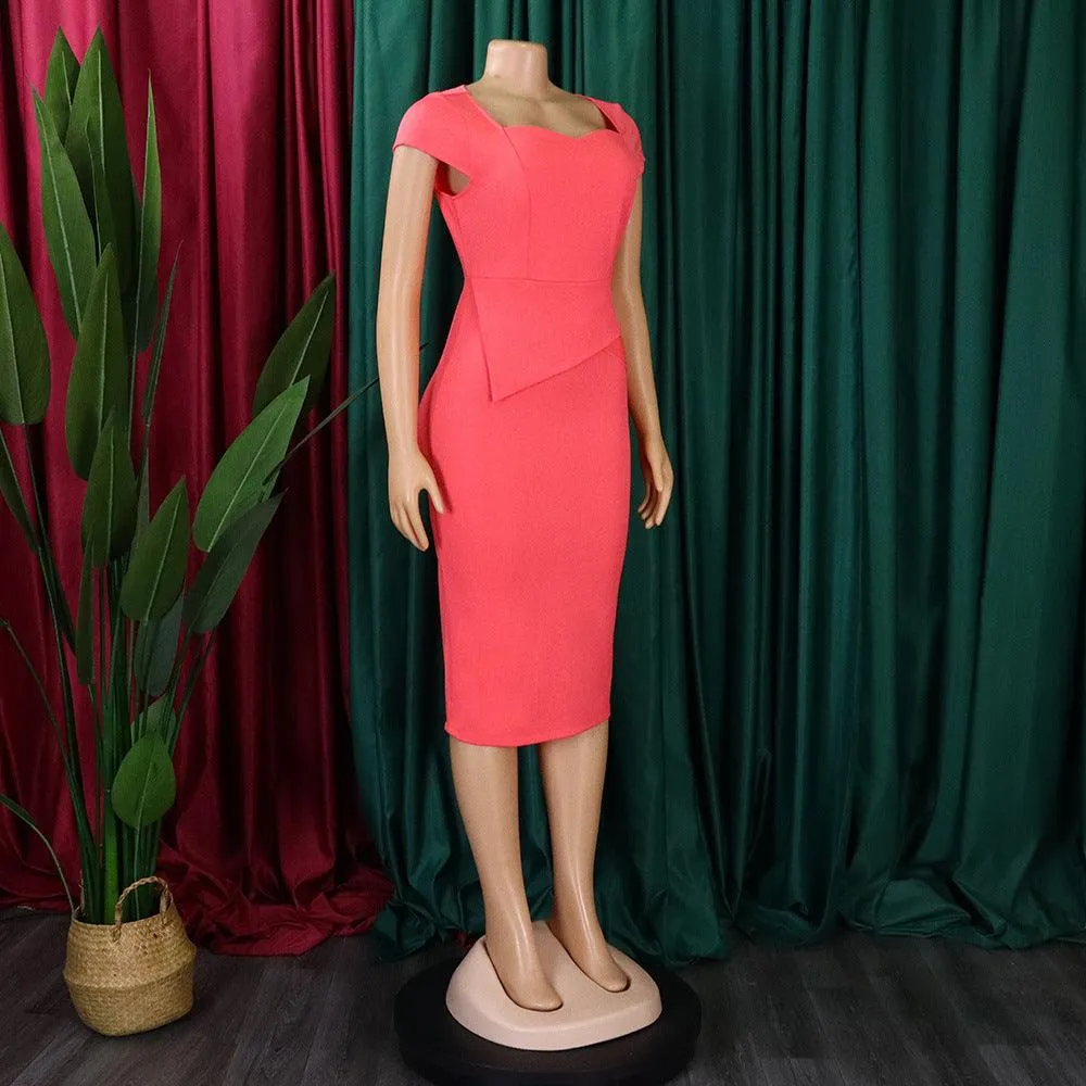 Solid Color Sheath Work Dress