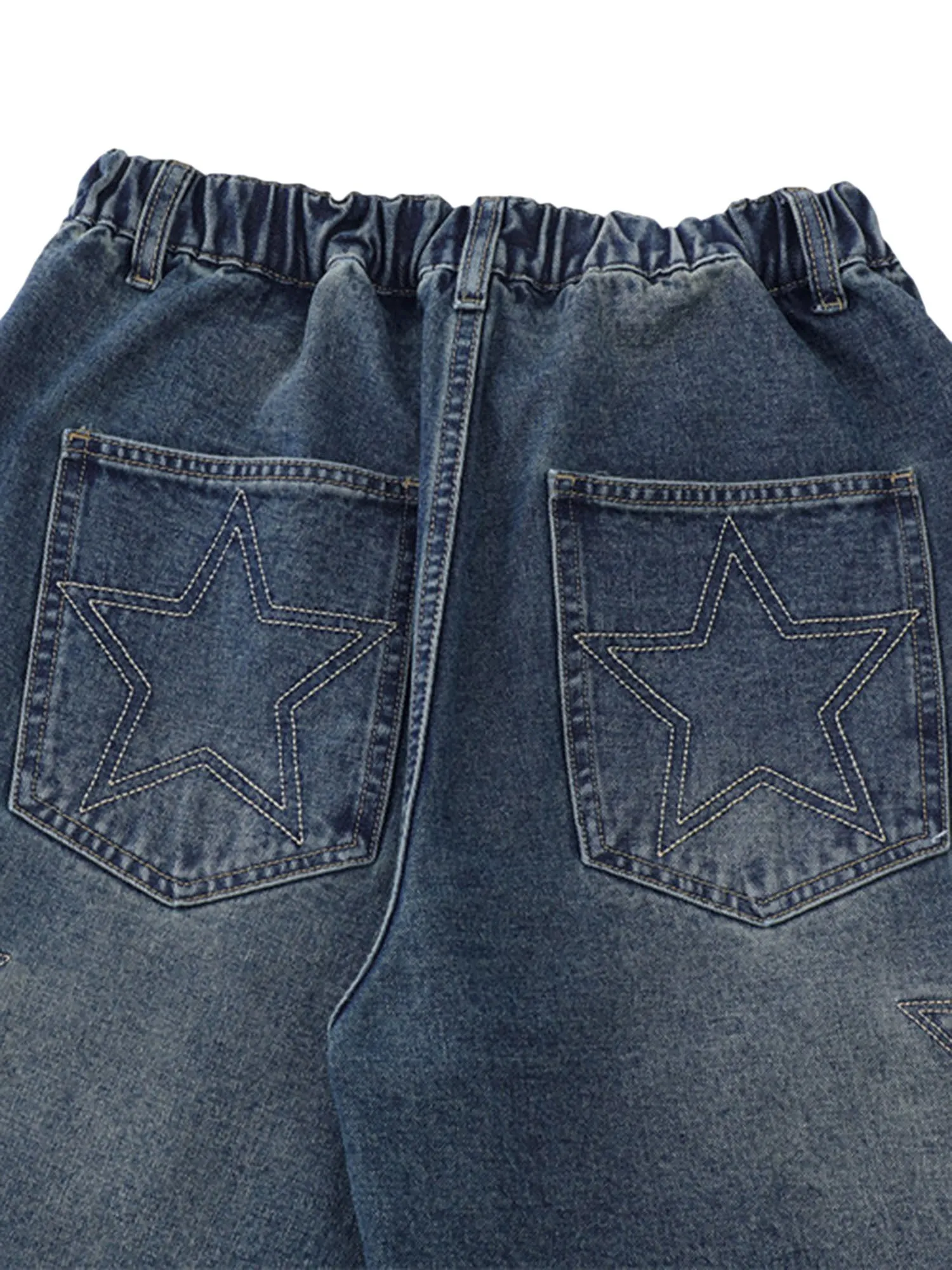 Street Patchwork Star Embroidered Denim Shorts - 2133