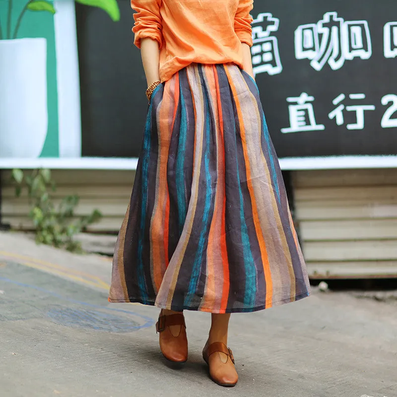 Stripe Elastic Waist Women Skirts Summer Simple Skirt