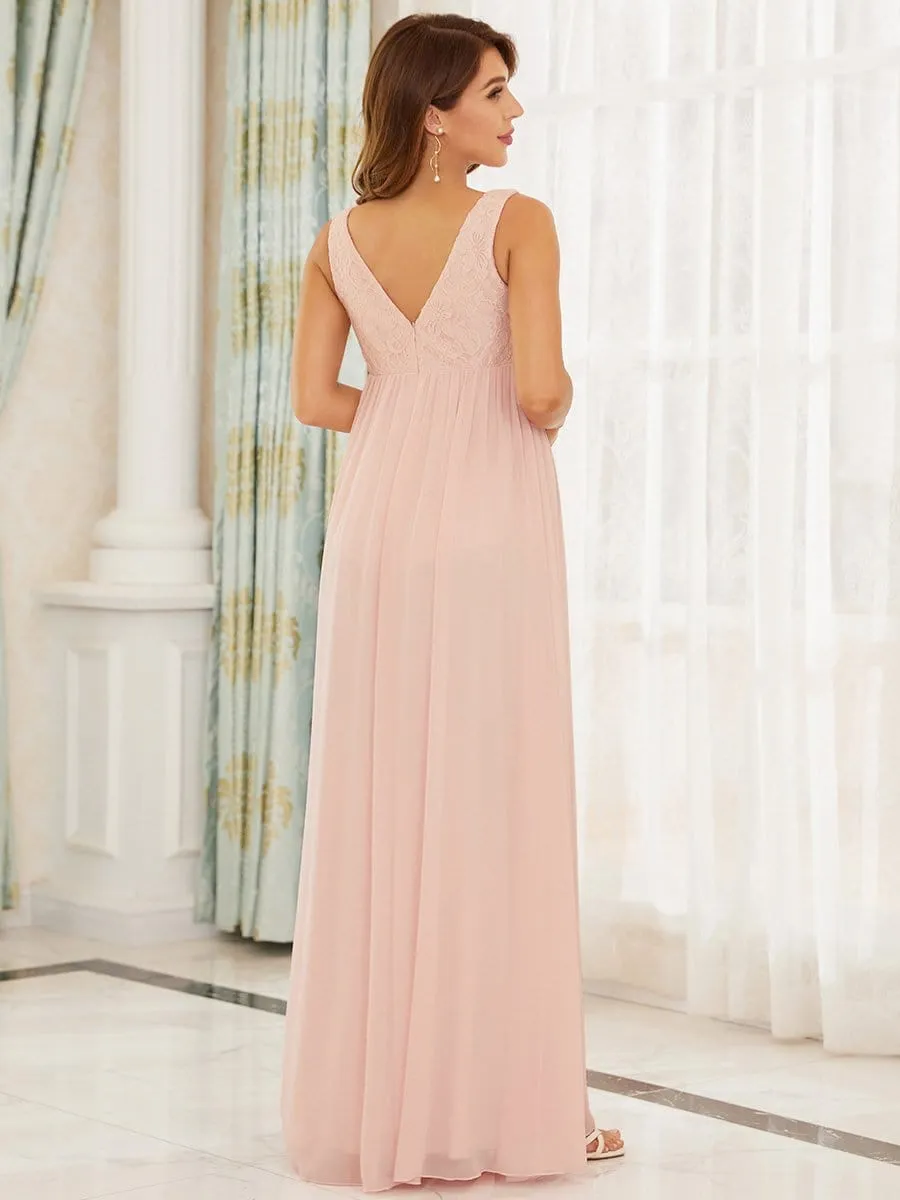 V-Neck Lace Floor-Length A-Line Maternity Dress