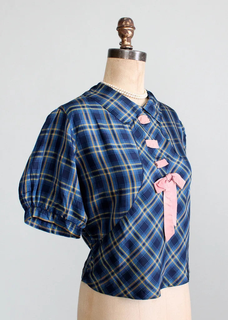 Vintage 1930s Plaid Silk Blouse with an NRA Label